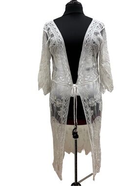 Romantic Embroidered Lace Duster Jacket Beach Coverup